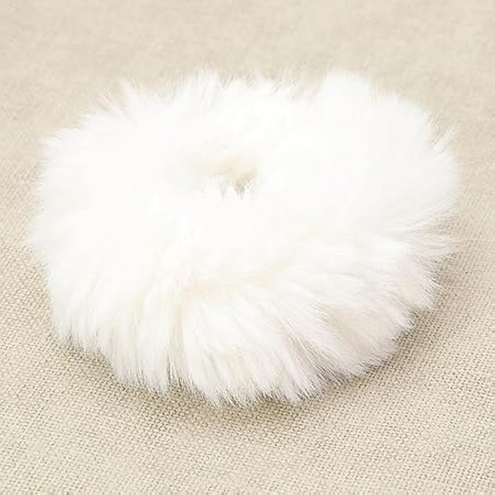 Fluffy Faux Fur Hair Scrunchies, White, Pack of 2, Elastic Hair Bands for Women and Girls - Image 4